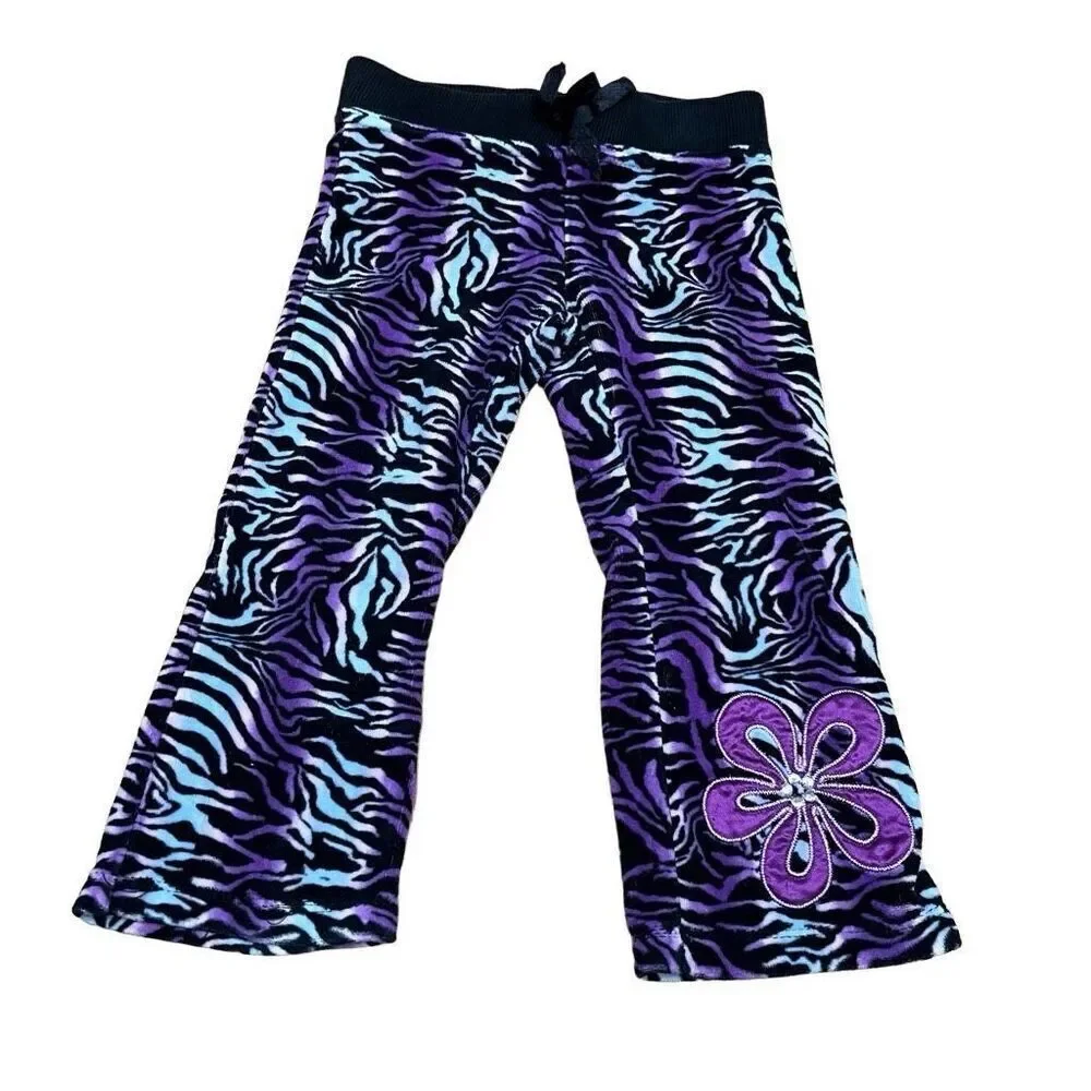 Flap Doodles Toddler Girls Zebra-Print Flower Embroidered Pants Purple Size 2T